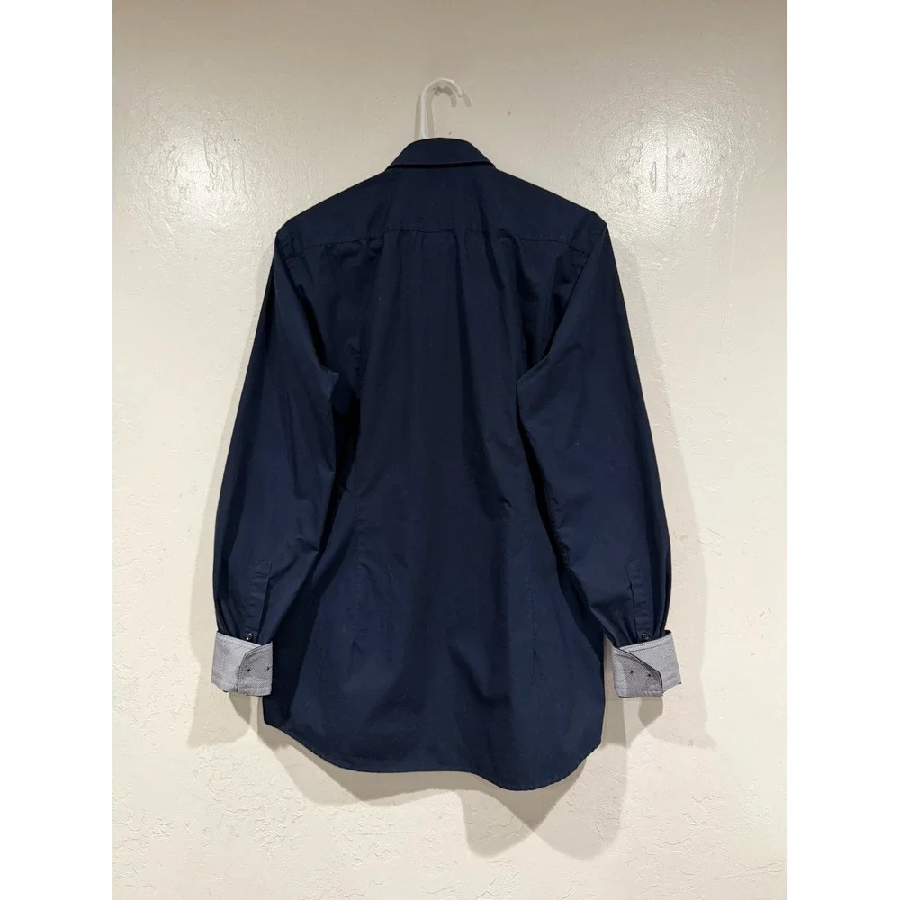 HUGO Hugo Boss C-Joey Navy Blue Slim Fit Cotton Button Down Shirt Mens 15.5 S